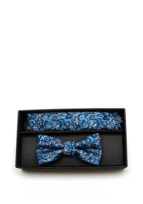 1880 Club Print Bowtie and Pocket Square Set, Blue