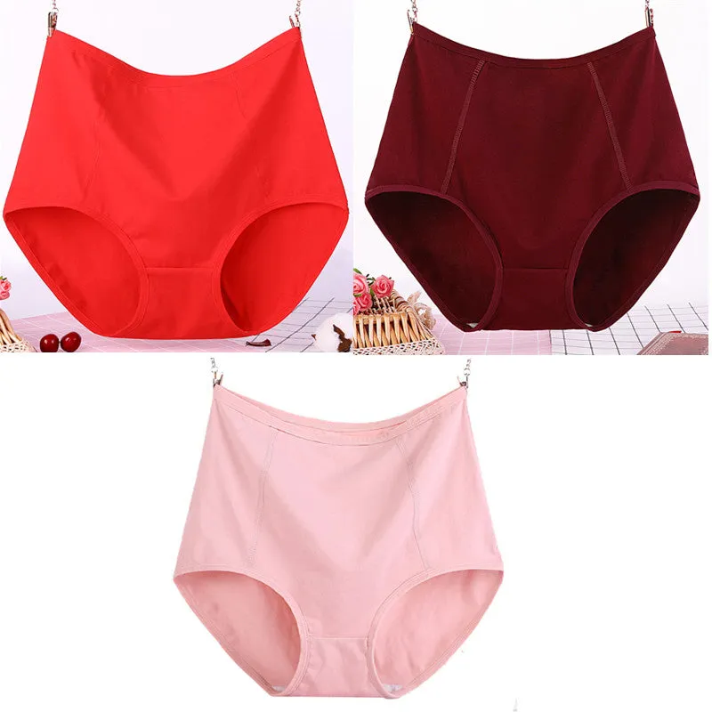 3Pcs/Lot Big Size Xl-6Xl Sexy High Waist Womens Cotton Solid Panties Breathable Briefs Underwear Lin