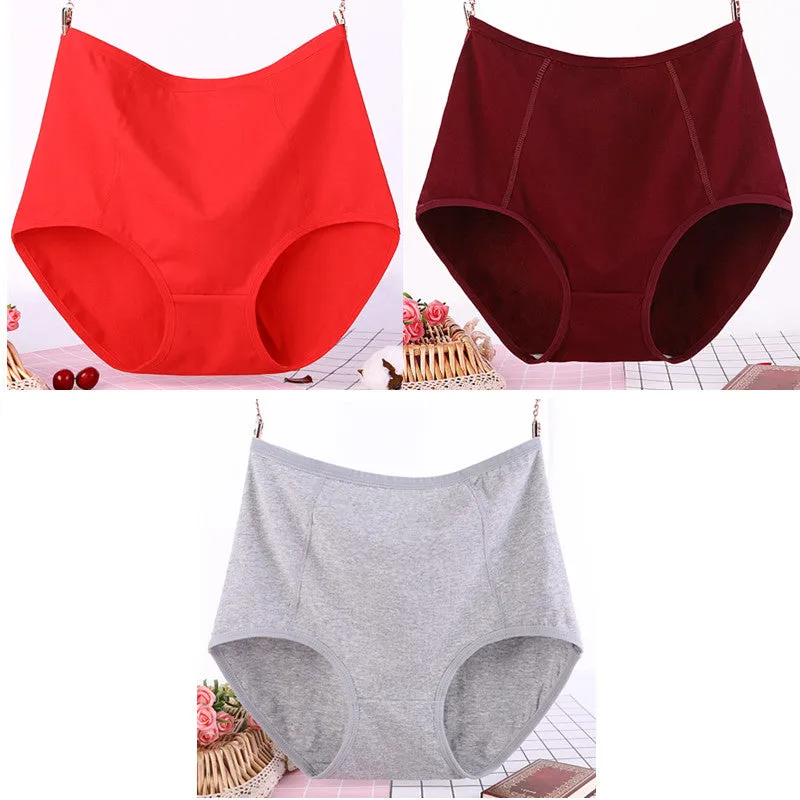 3Pcs/Lot Big Size Xl-6Xl Sexy High Waist Womens Cotton Solid Panties Breathable Briefs Underwear Lin