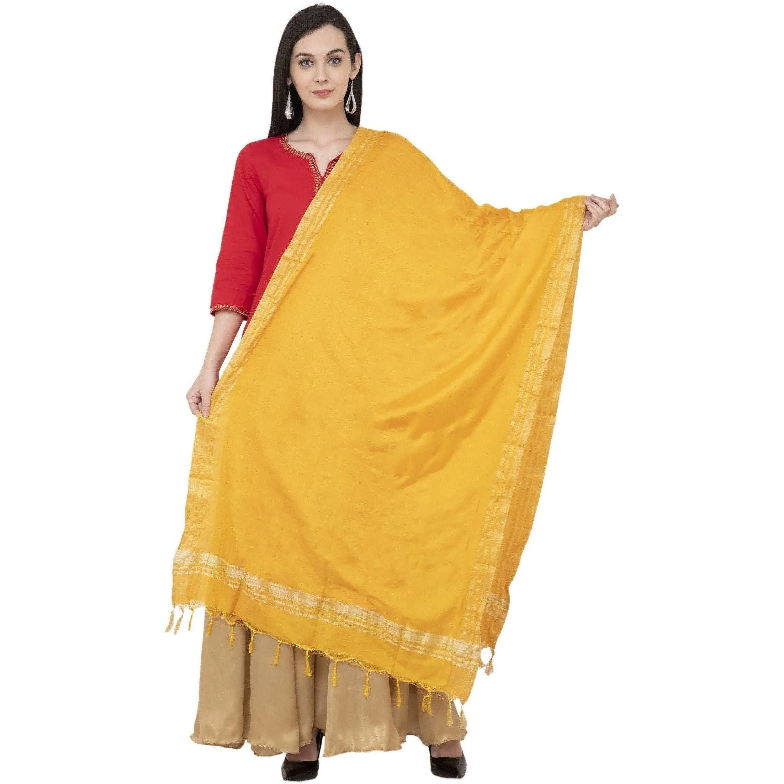 A R Silk Golden Border Regular Dupatta Color Yellow Dupatta or Chunni