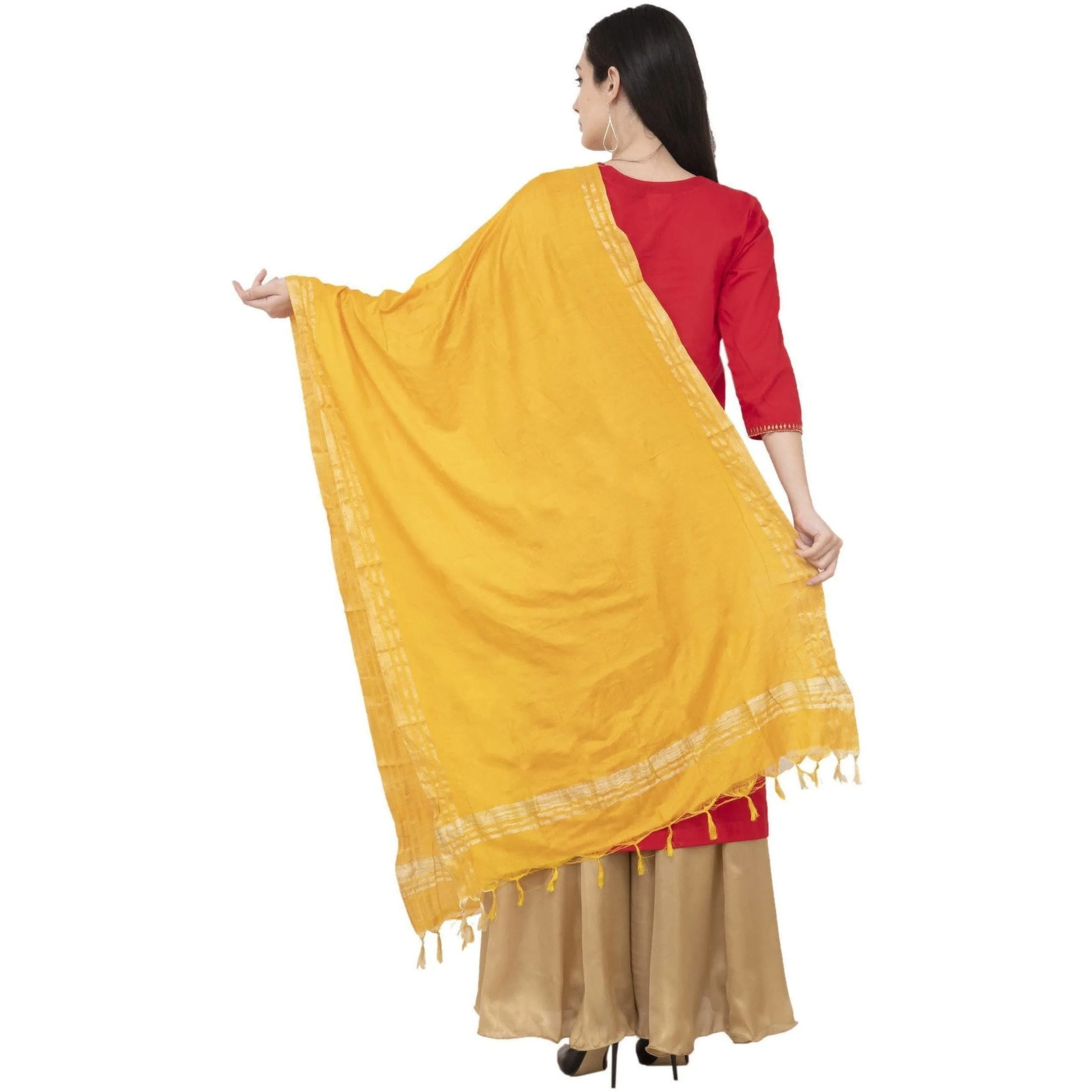 A R Silk Golden Border Regular Dupatta Color Yellow Dupatta or Chunni