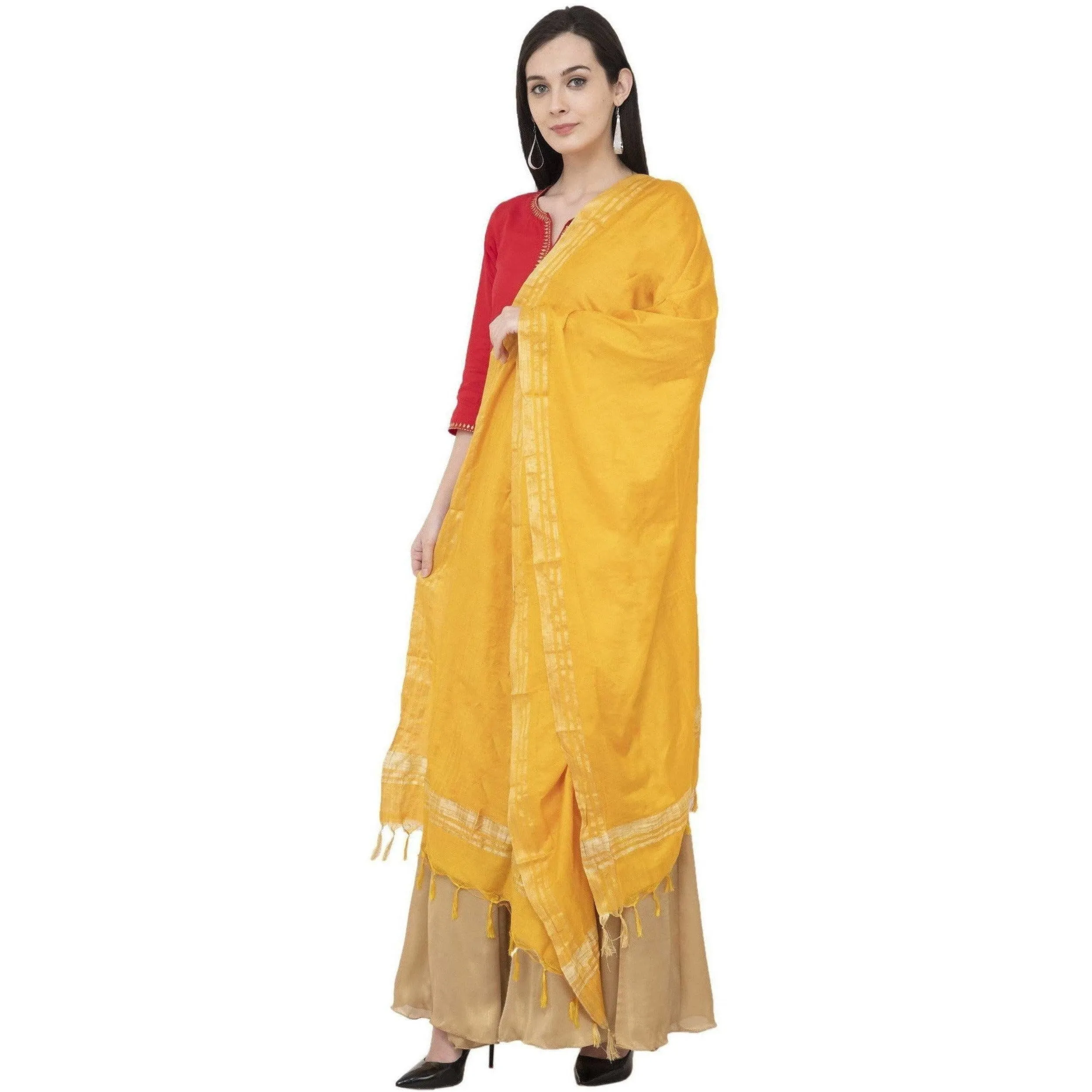 A R Silk Golden Border Regular Dupatta Color Yellow Dupatta or Chunni