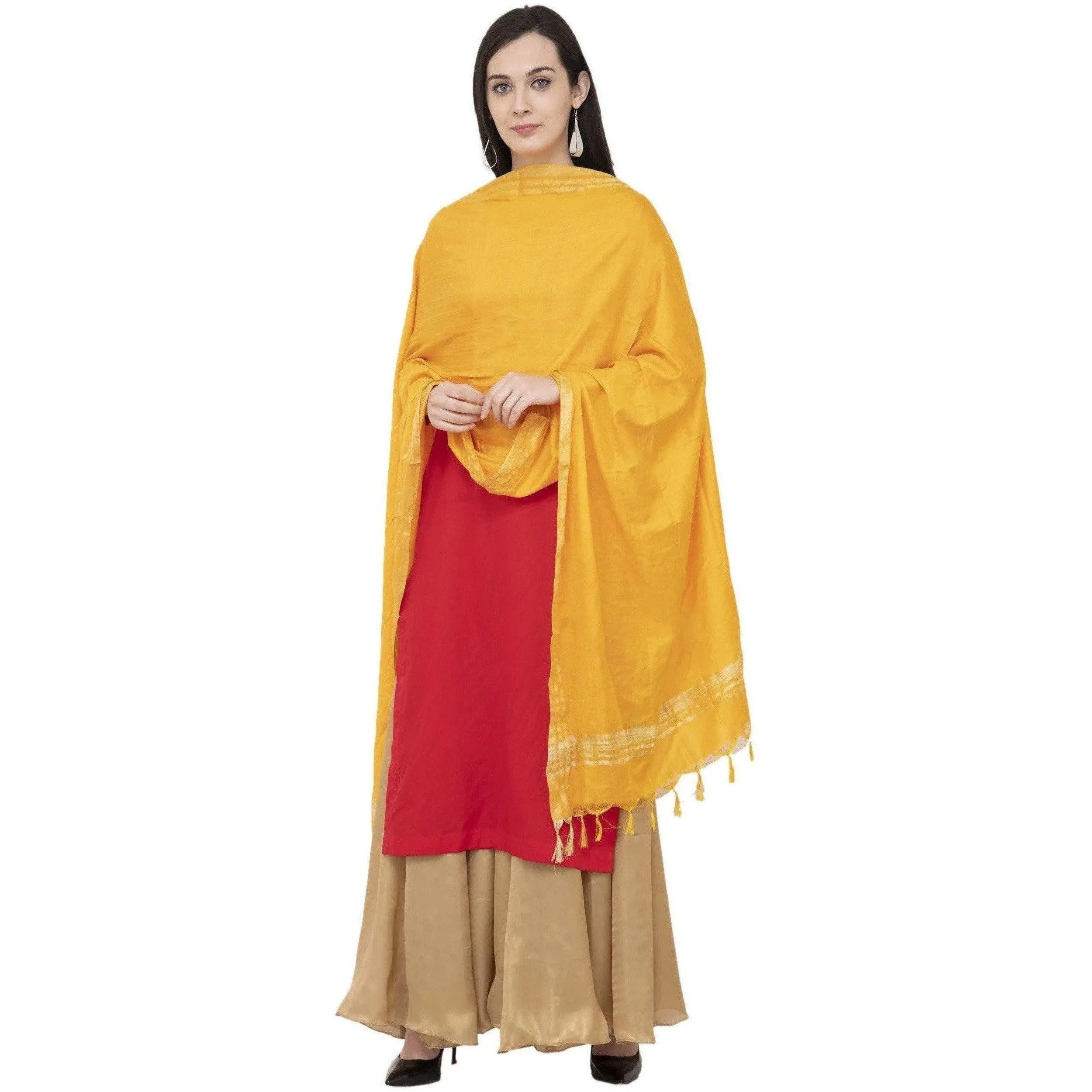 A R Silk Golden Border Regular Dupatta Color Yellow Dupatta or Chunni