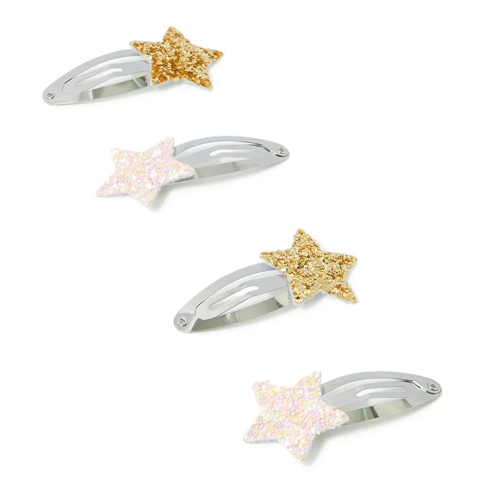 Accessorize London Girl's Silver Set Of 4 Sparkle Star Hair Clic Clacs