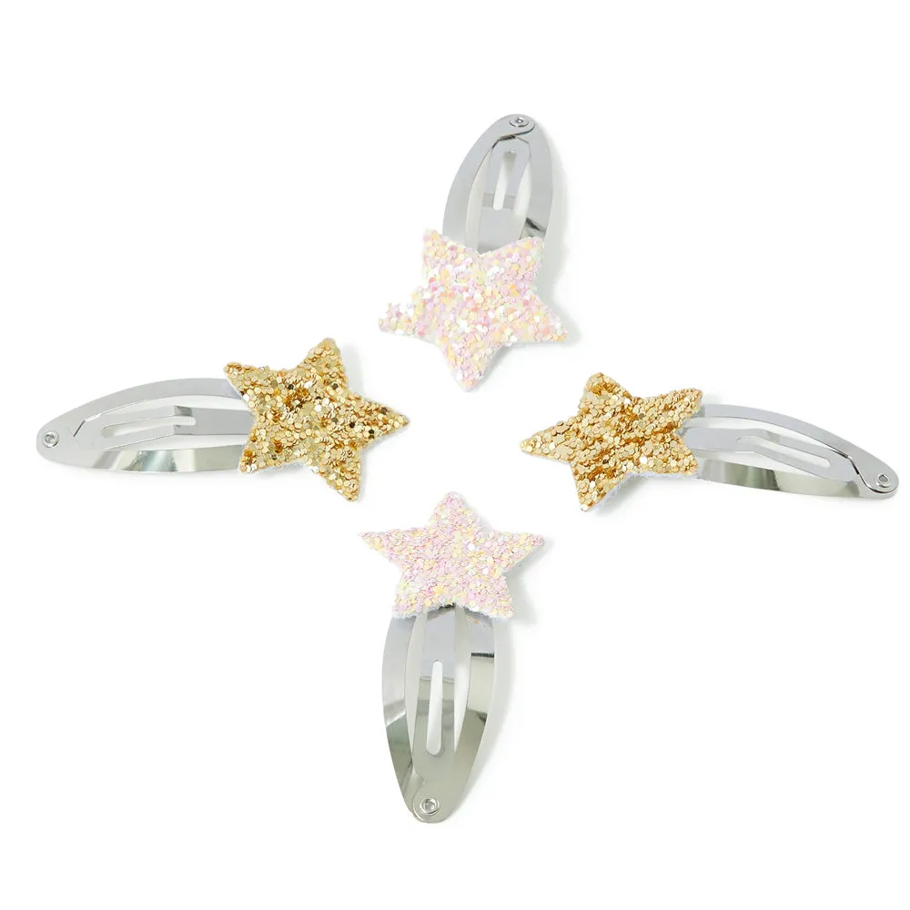 Accessorize London Girl's Silver Set Of 4 Sparkle Star Hair Clic Clacs