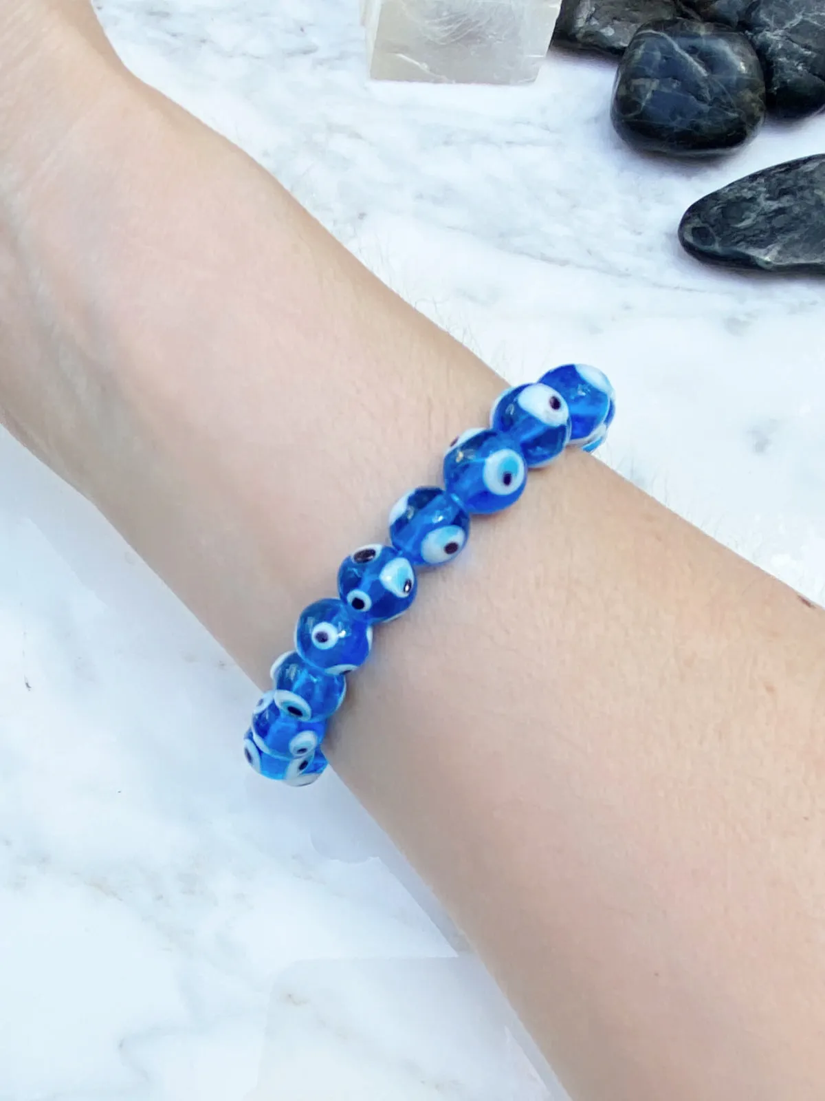 Aqua Evil Eye Beaded Bracelet