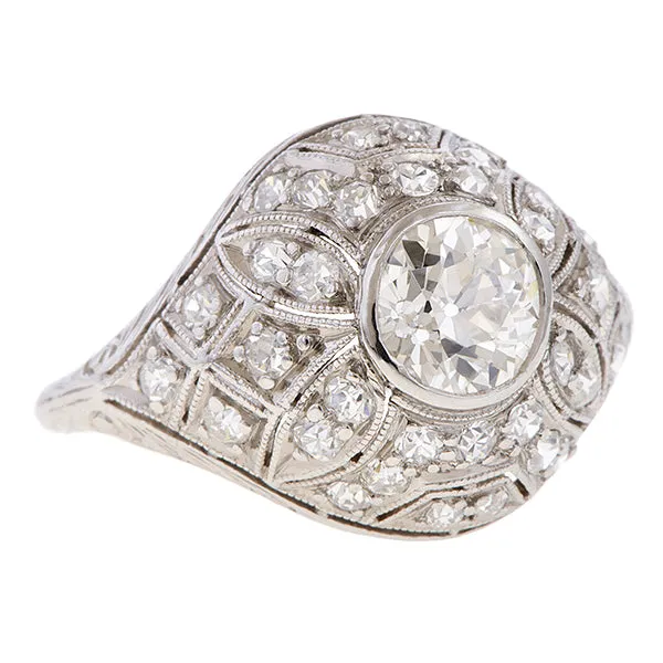 Art Deco Filigree Engagement Ring, Old Euro 0.80ct.