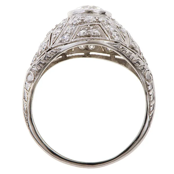 Art Deco Filigree Engagement Ring, Old Euro 0.80ct.