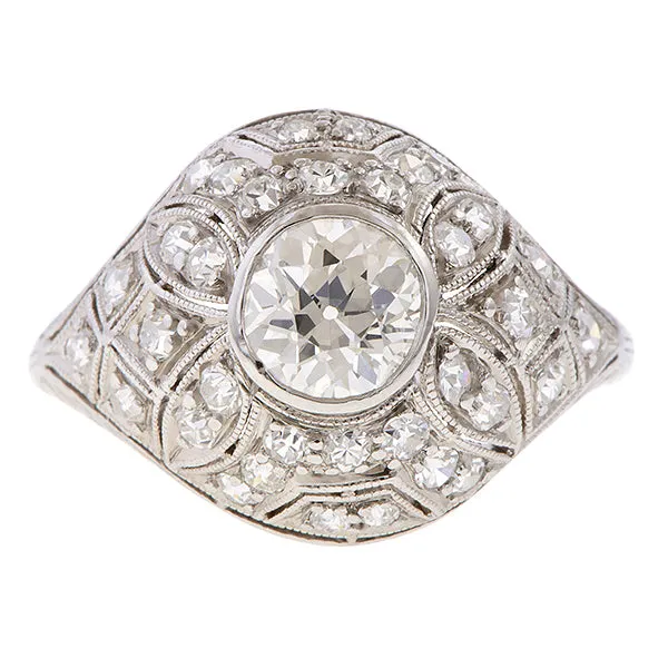 Art Deco Filigree Engagement Ring, Old Euro 0.80ct.