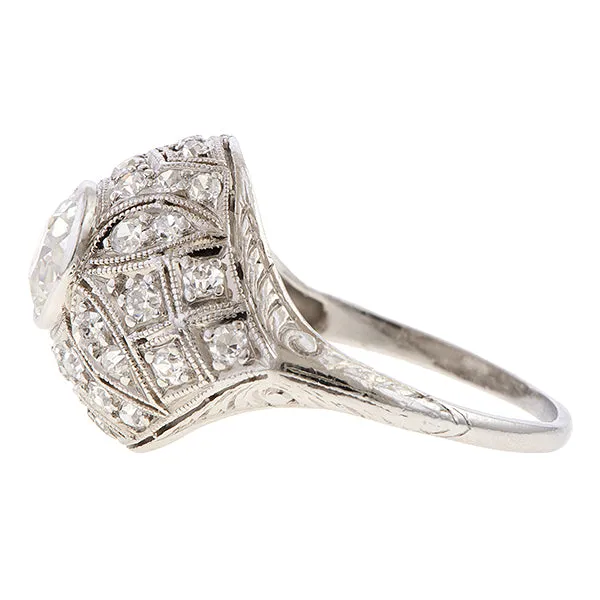 Art Deco Filigree Engagement Ring, Old Euro 0.80ct.