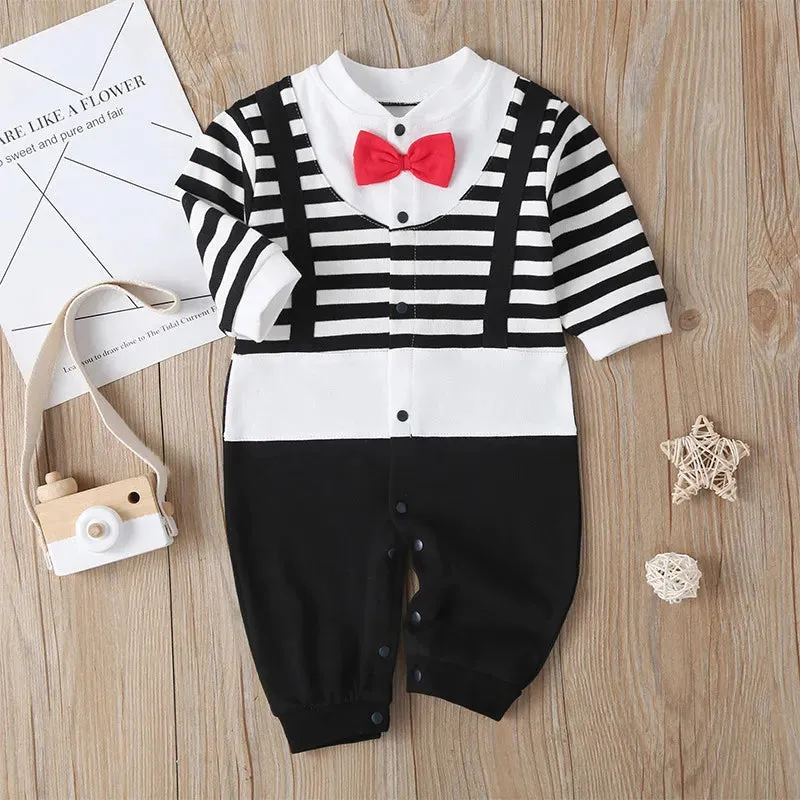 Baby Boy Gentleman Formal Bowtie Rompers