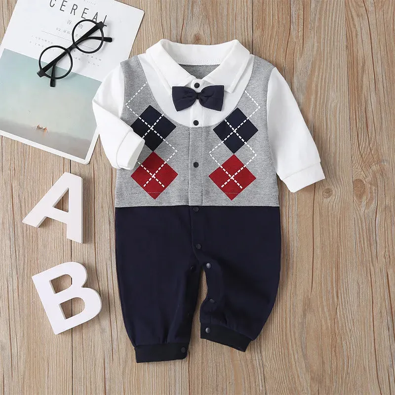 Baby Boy Gentleman Formal Bowtie Rompers