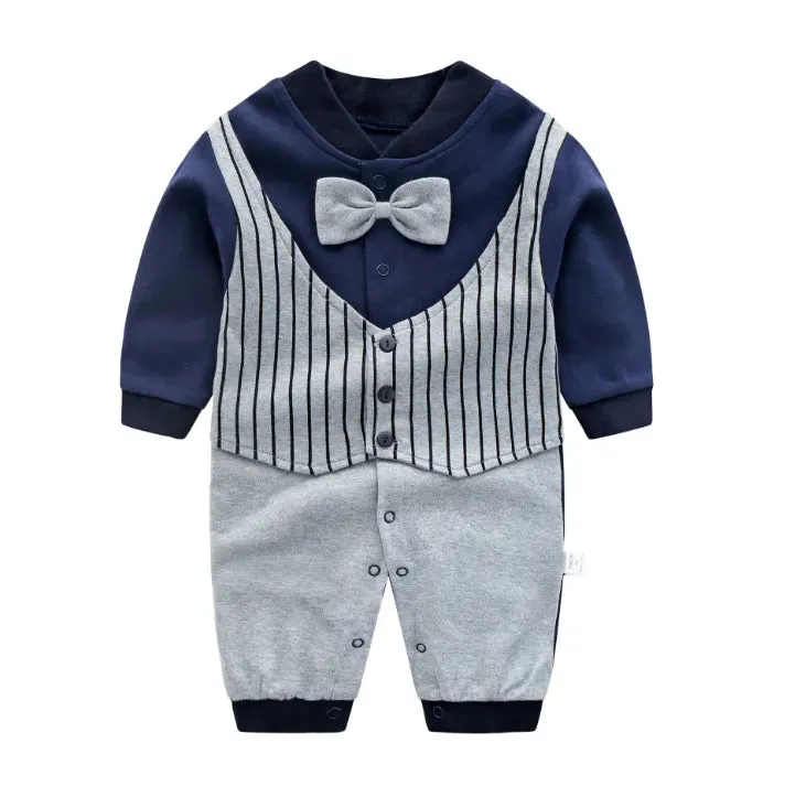 Baby Boy Gentleman Formal Bowtie Rompers