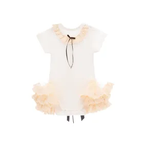 Beige Ruffle Tulle Babysuit Dress