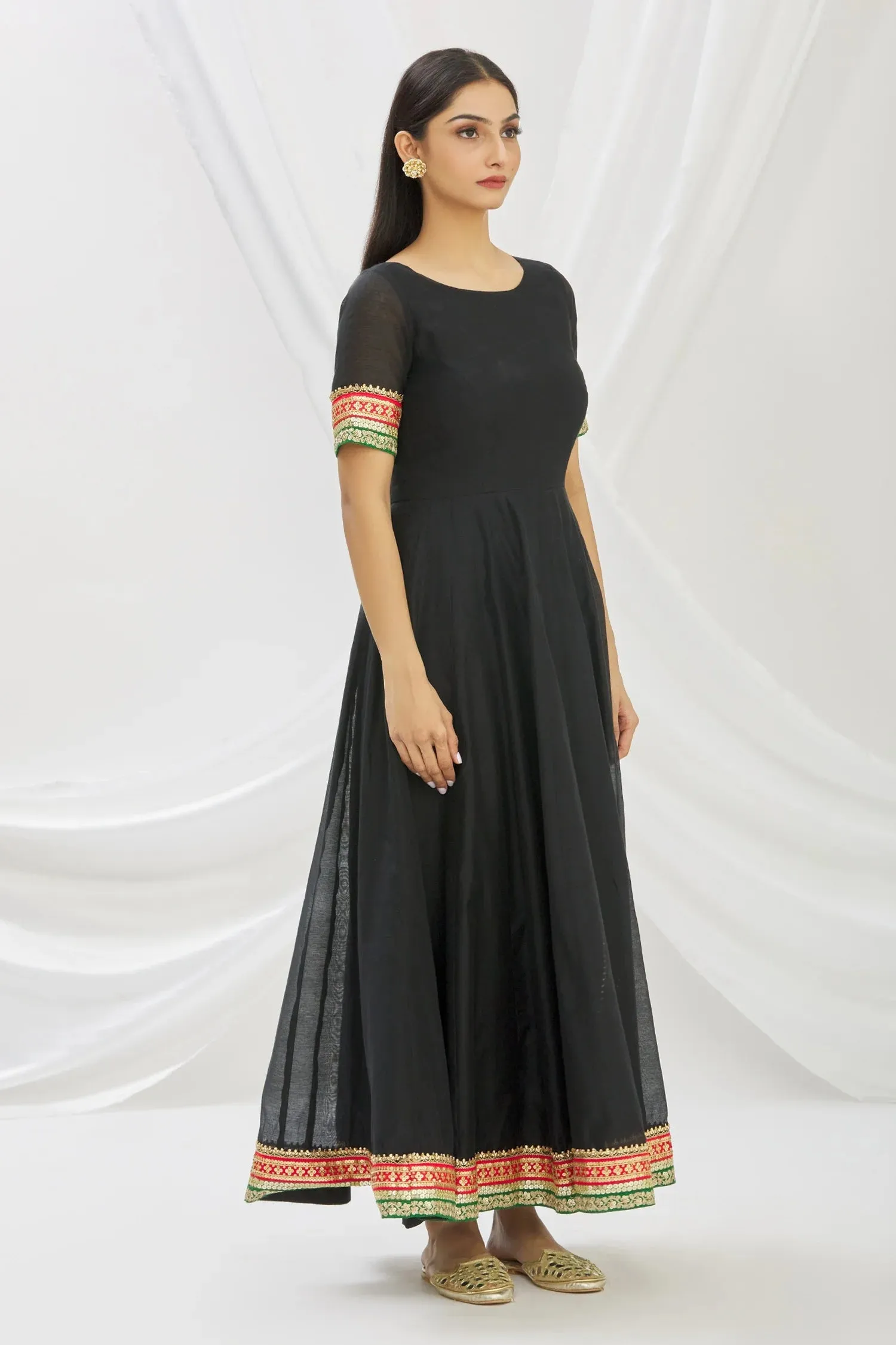 Black Chanderi Anarkali Set