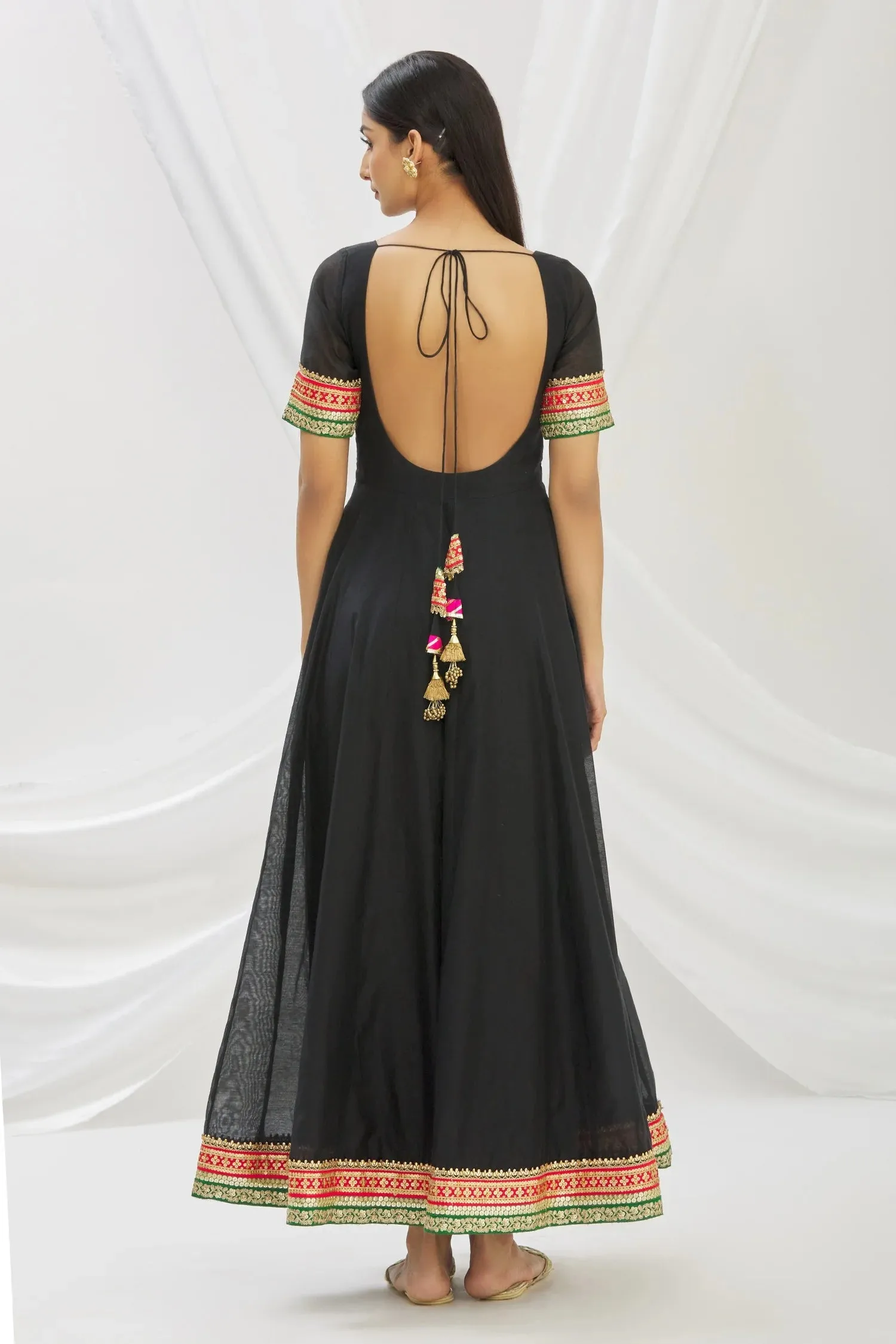 Black Chanderi Anarkali Set