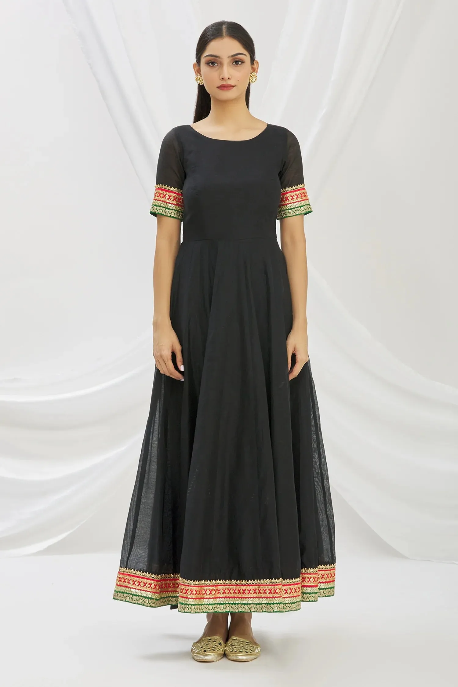 Black Chanderi Anarkali Set