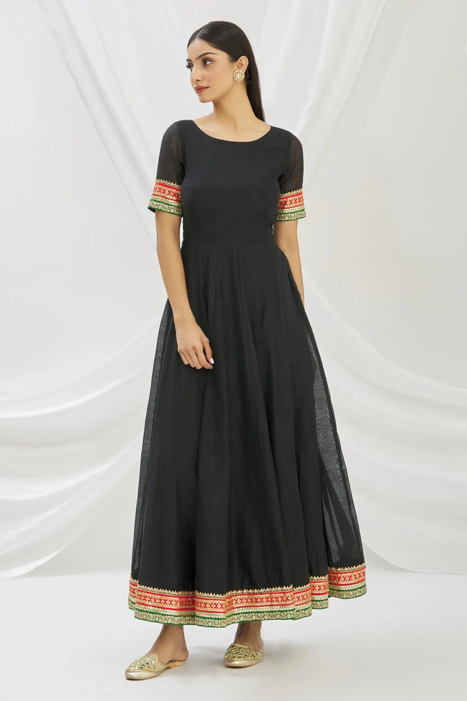 Black Chanderi Anarkali Set