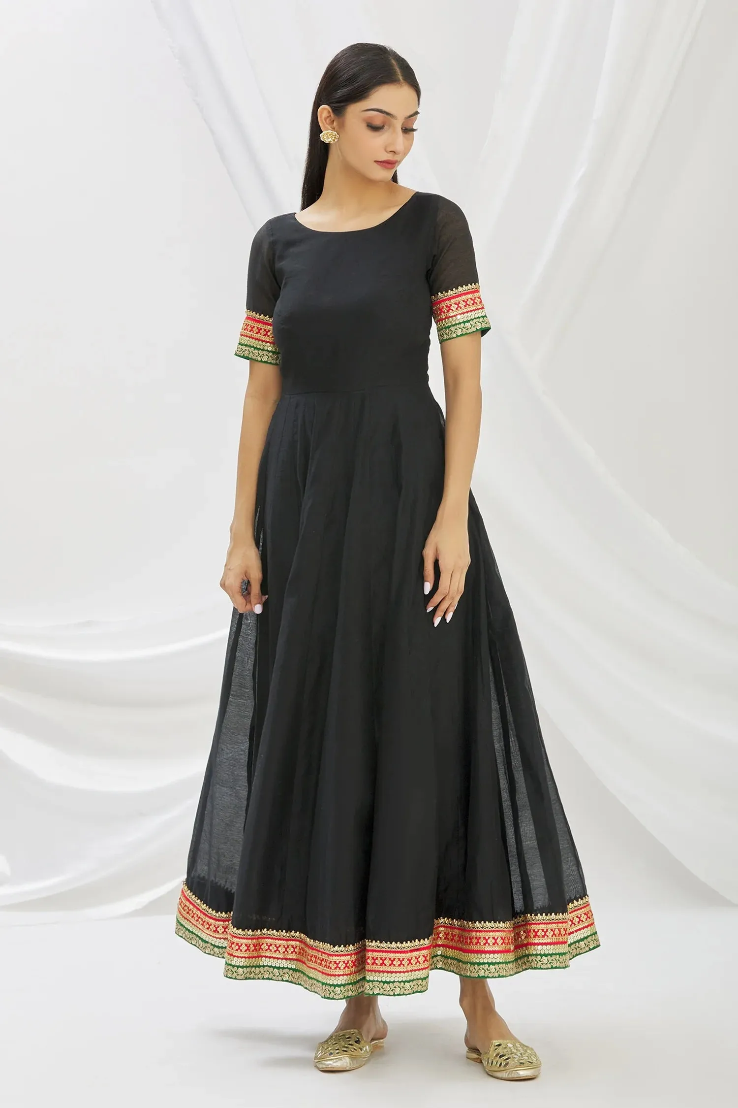 Black Chanderi Anarkali Set