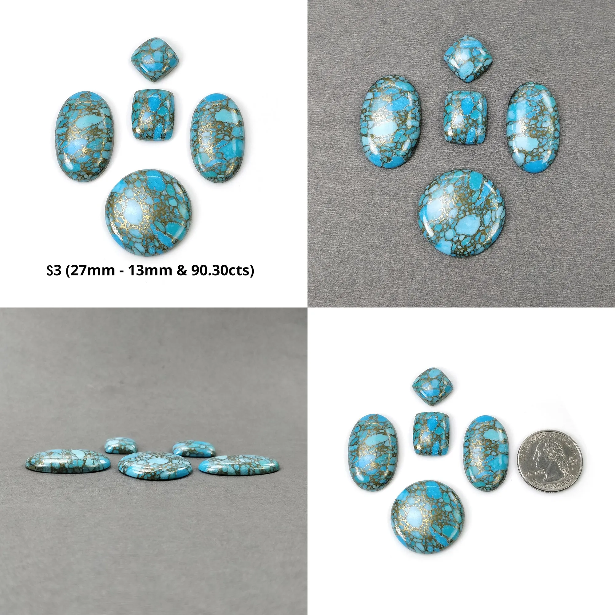 BLUE & GREEN COPPER Turquoise Gemstone Cabochon : Synthetic Turquoise Oval, Round, Cushion Shape 13mm - 36.5*21mm Pair, 2,3,5pcs