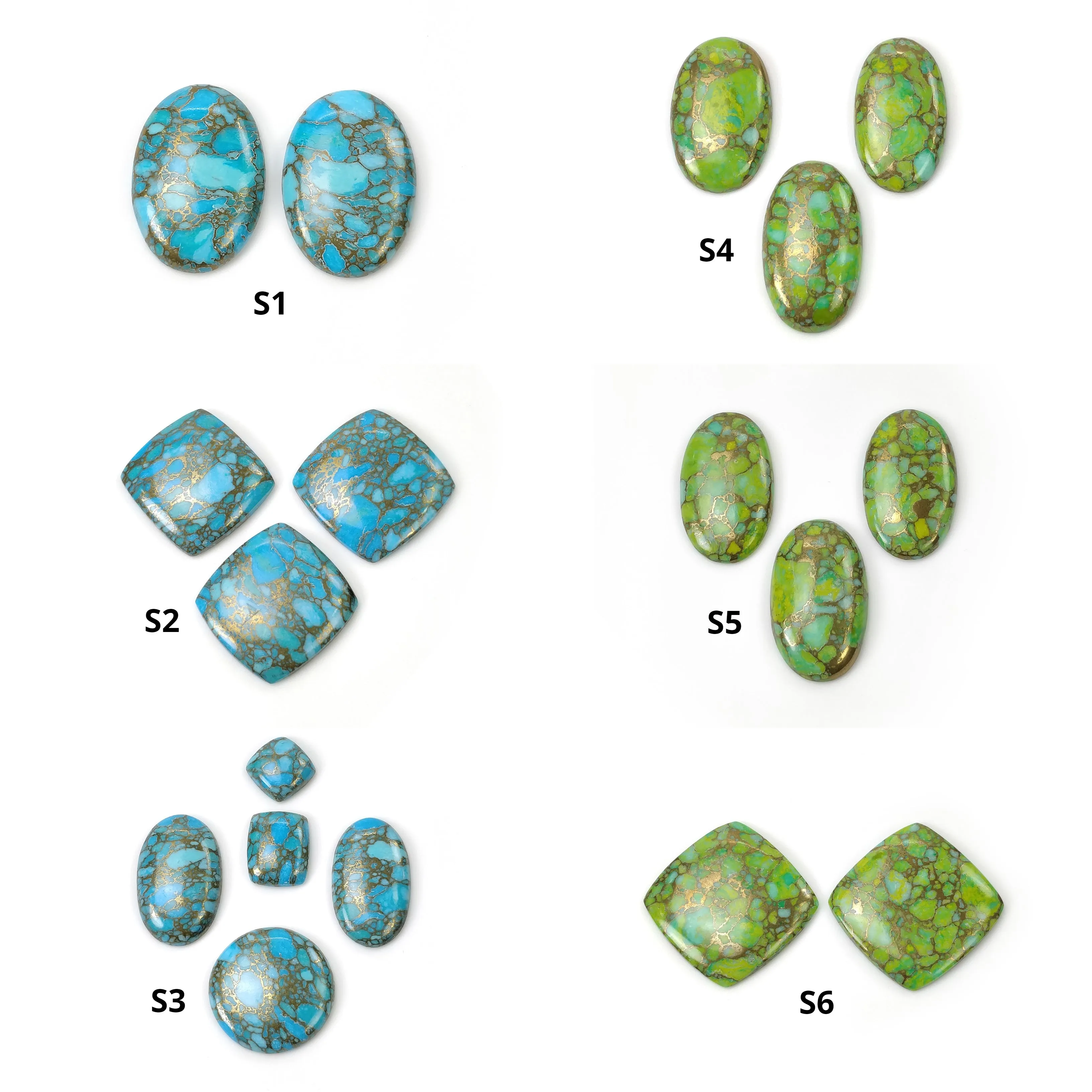 BLUE & GREEN COPPER Turquoise Gemstone Cabochon : Synthetic Turquoise Oval, Round, Cushion Shape 13mm - 36.5*21mm Pair, 2,3,5pcs