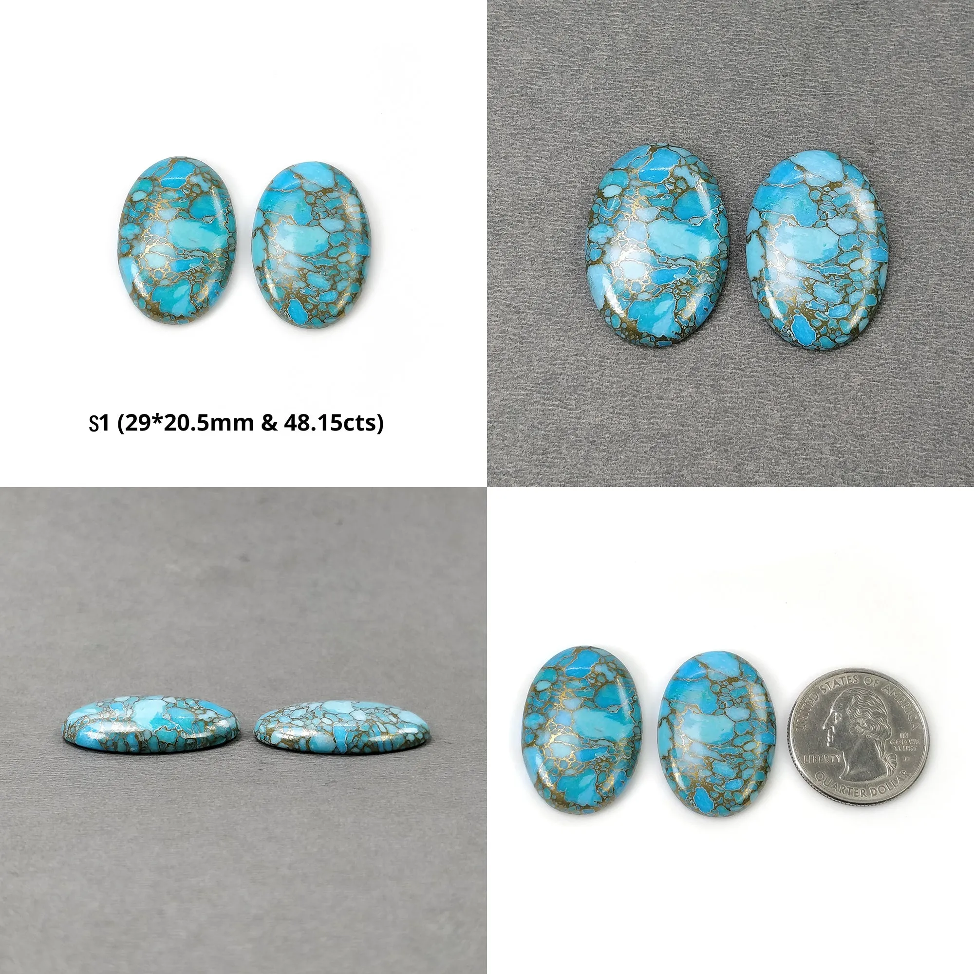 BLUE & GREEN COPPER Turquoise Gemstone Cabochon : Synthetic Turquoise Oval, Round, Cushion Shape 13mm - 36.5*21mm Pair, 2,3,5pcs