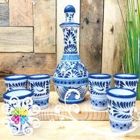 Blue Feathers Talavera Set Tequilero