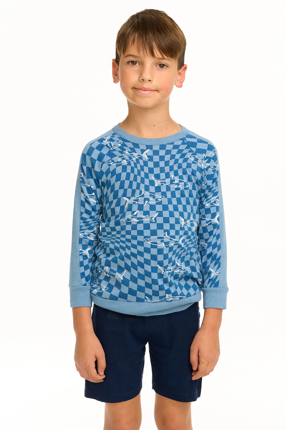 Boy's Checkered Shark Raglan Pullover