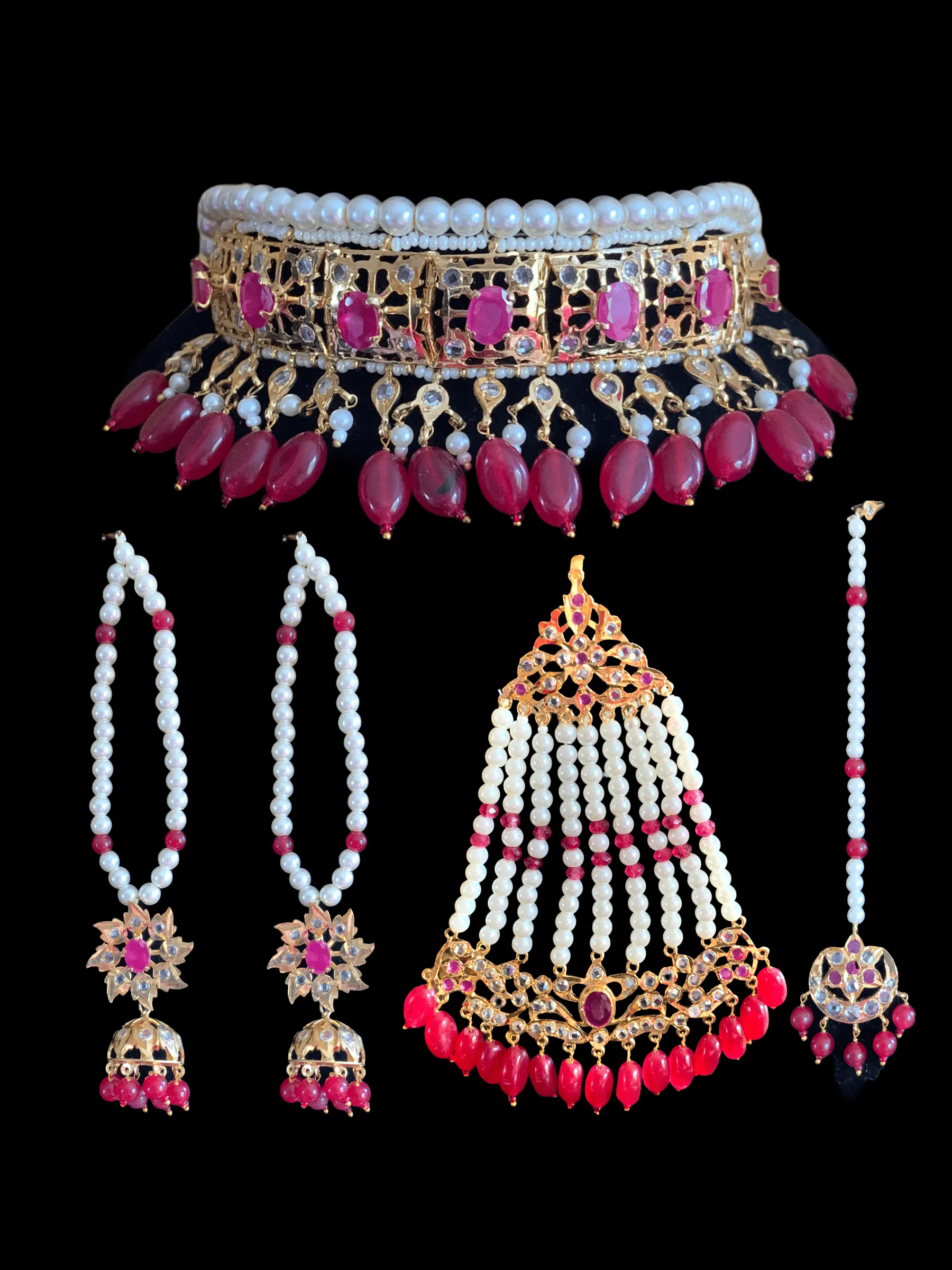 BR53 Jadavi Bridal set in ruby - ruby ( READY TO SHIP)