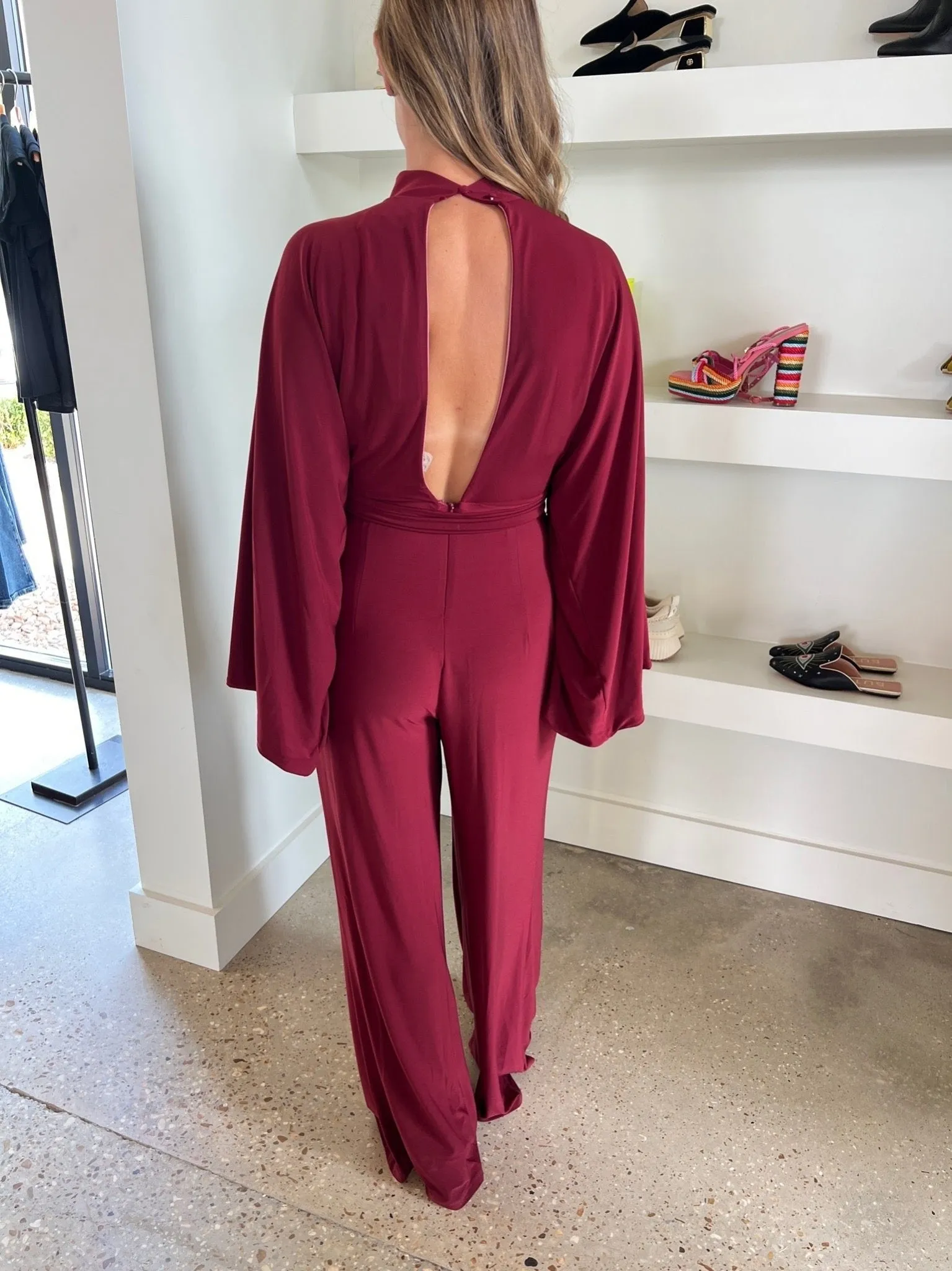 Burgundy Kimono Sleeve Jumpsuit