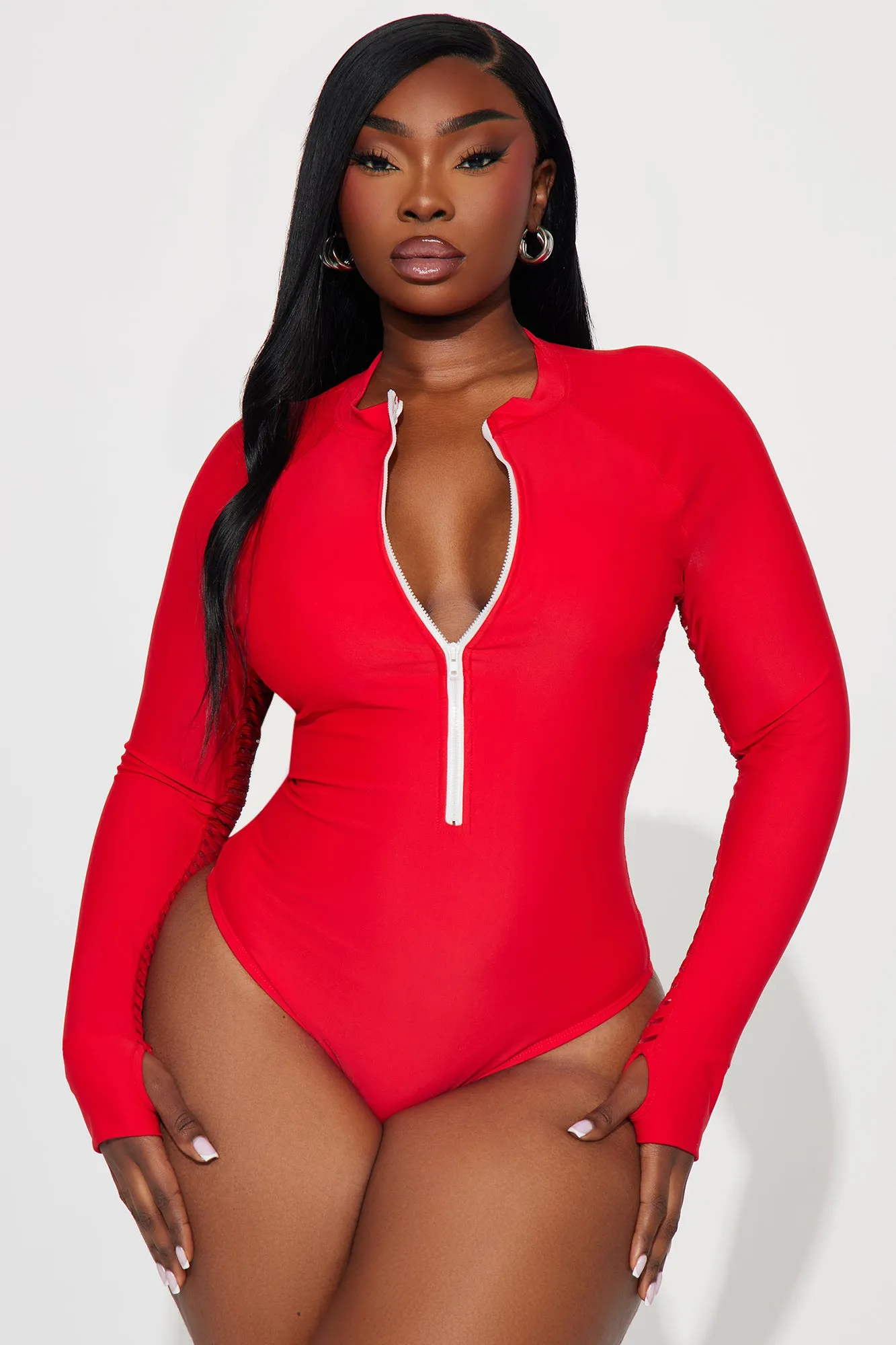 Cassandra Long Sleeve 1 Piece Swimsuit - Red