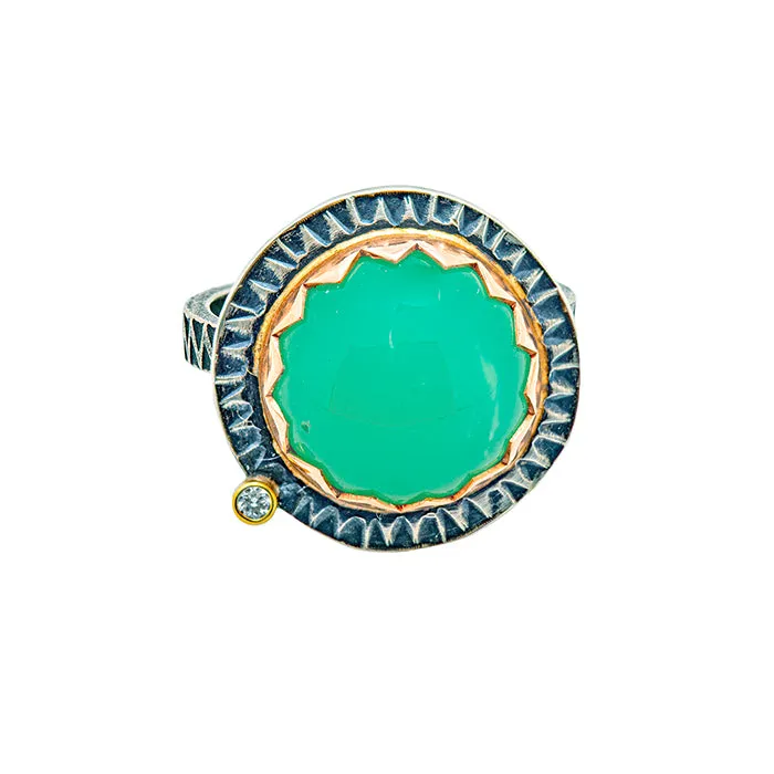 Chrysoprase and Diamond Ring - size 9