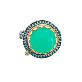 Chrysoprase and Diamond Ring - size 9