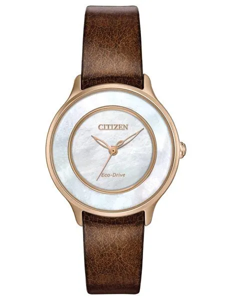 Citizen L Circle of Time Womens Watch - Brown Strap - MOP Dial - Rose Gold-Tone