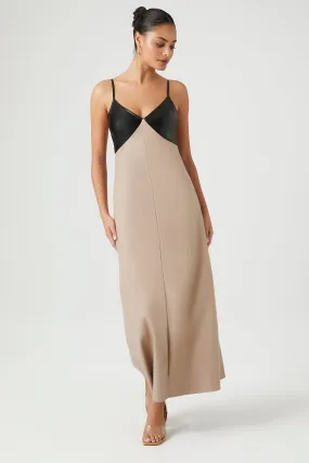 Colorblock Faux Leather Maxi Dress