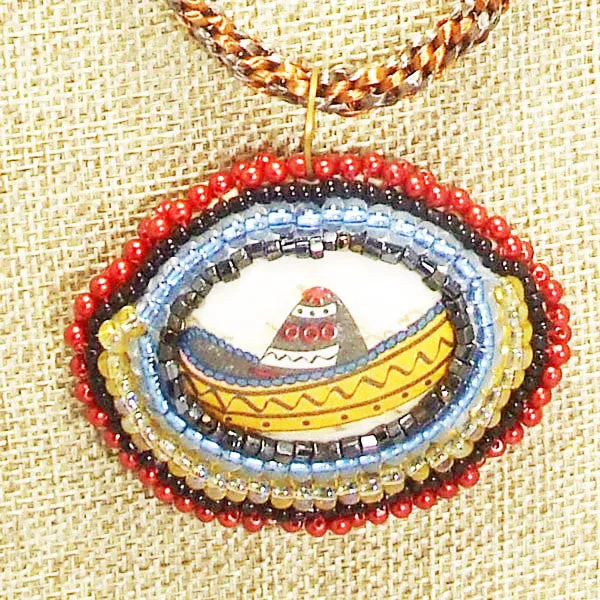 Ediltrudis Bead Embroidery Pendant Kumihimo Necklace