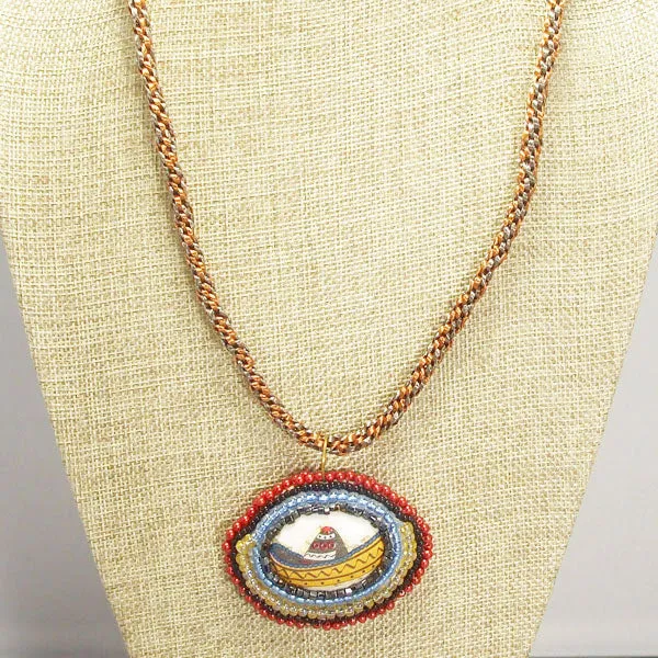 Ediltrudis Bead Embroidery Pendant Kumihimo Necklace