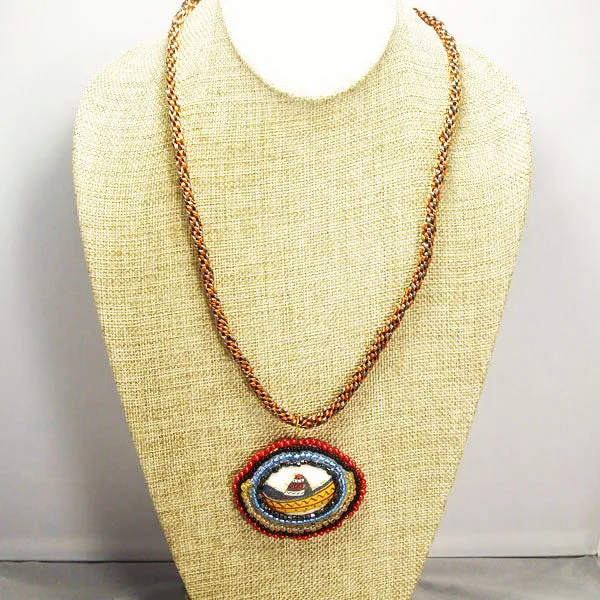 Ediltrudis Bead Embroidery Pendant Kumihimo Necklace