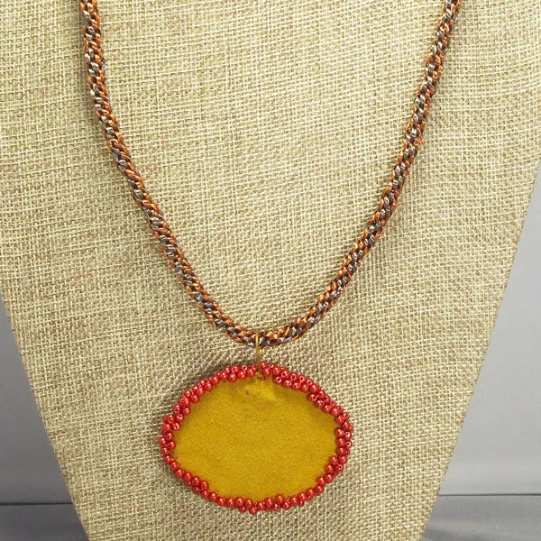 Ediltrudis Bead Embroidery Pendant Kumihimo Necklace