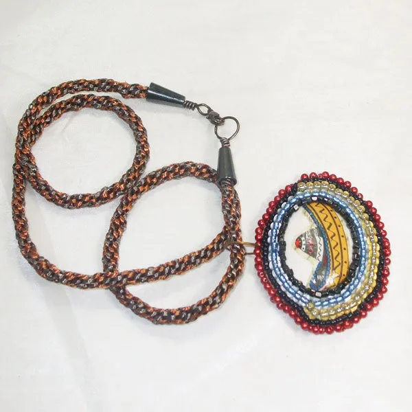 Ediltrudis Bead Embroidery Pendant Kumihimo Necklace