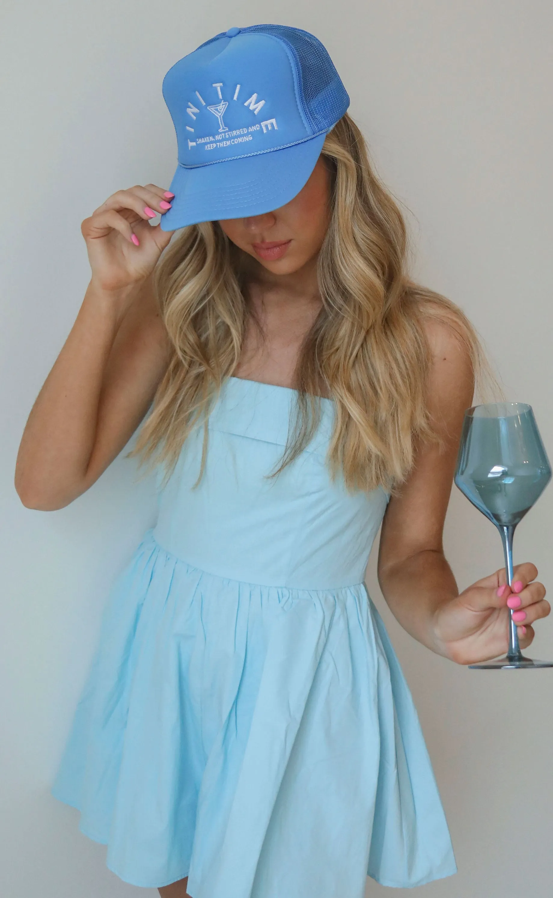 friday   saturday: tini time trucker hat - blue