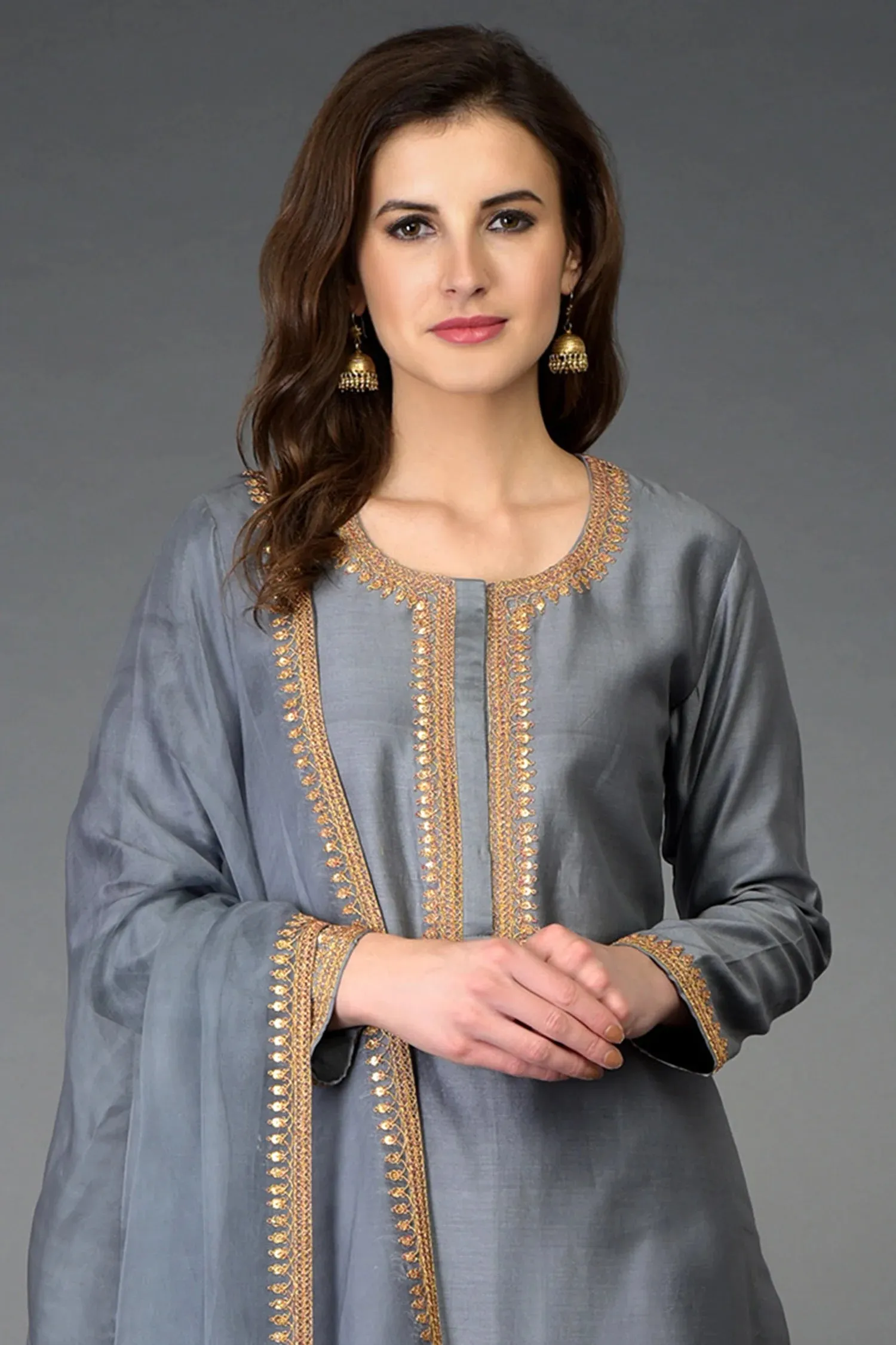 Gray Chanderi Silk Kurta Set