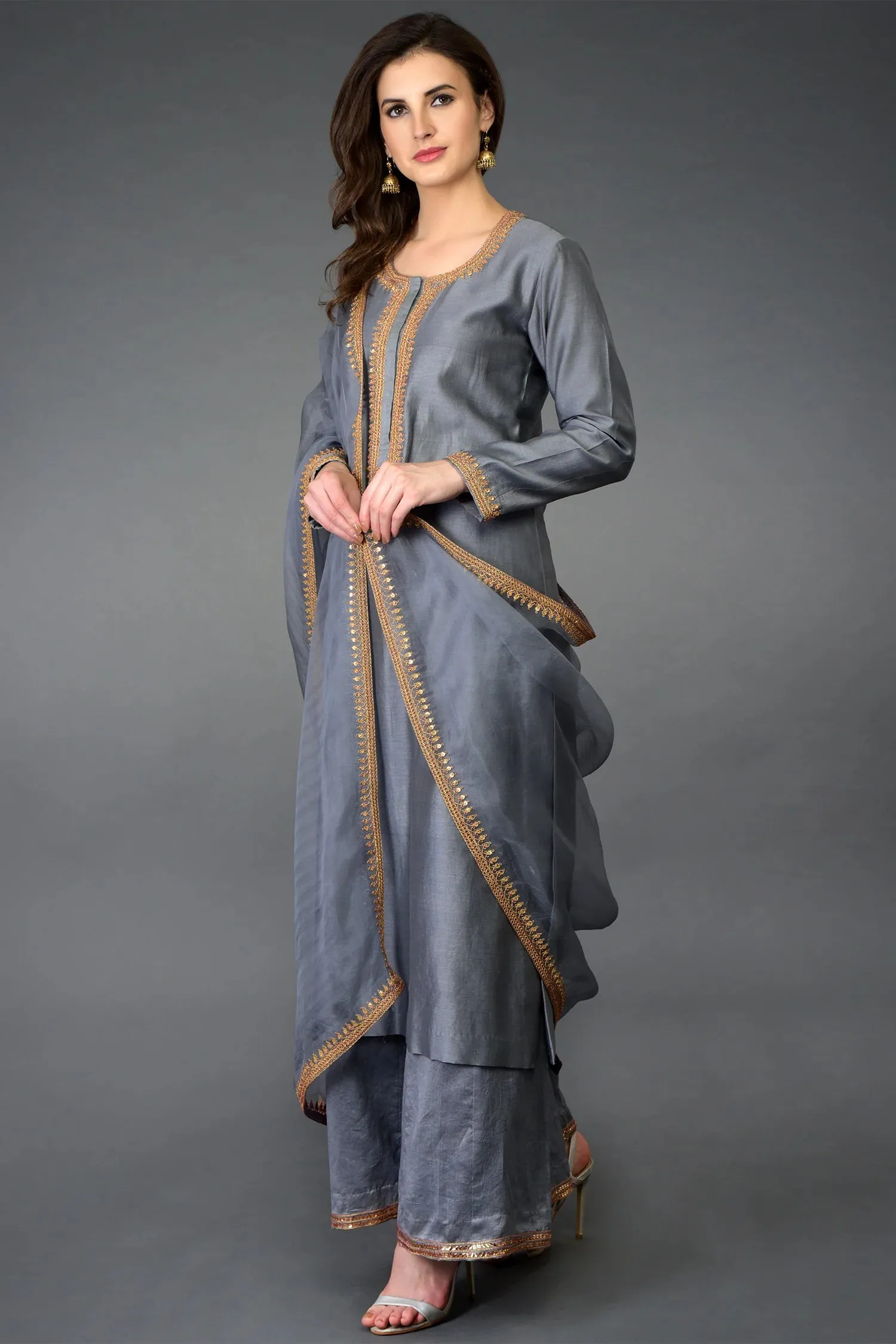 Gray Chanderi Silk Kurta Set