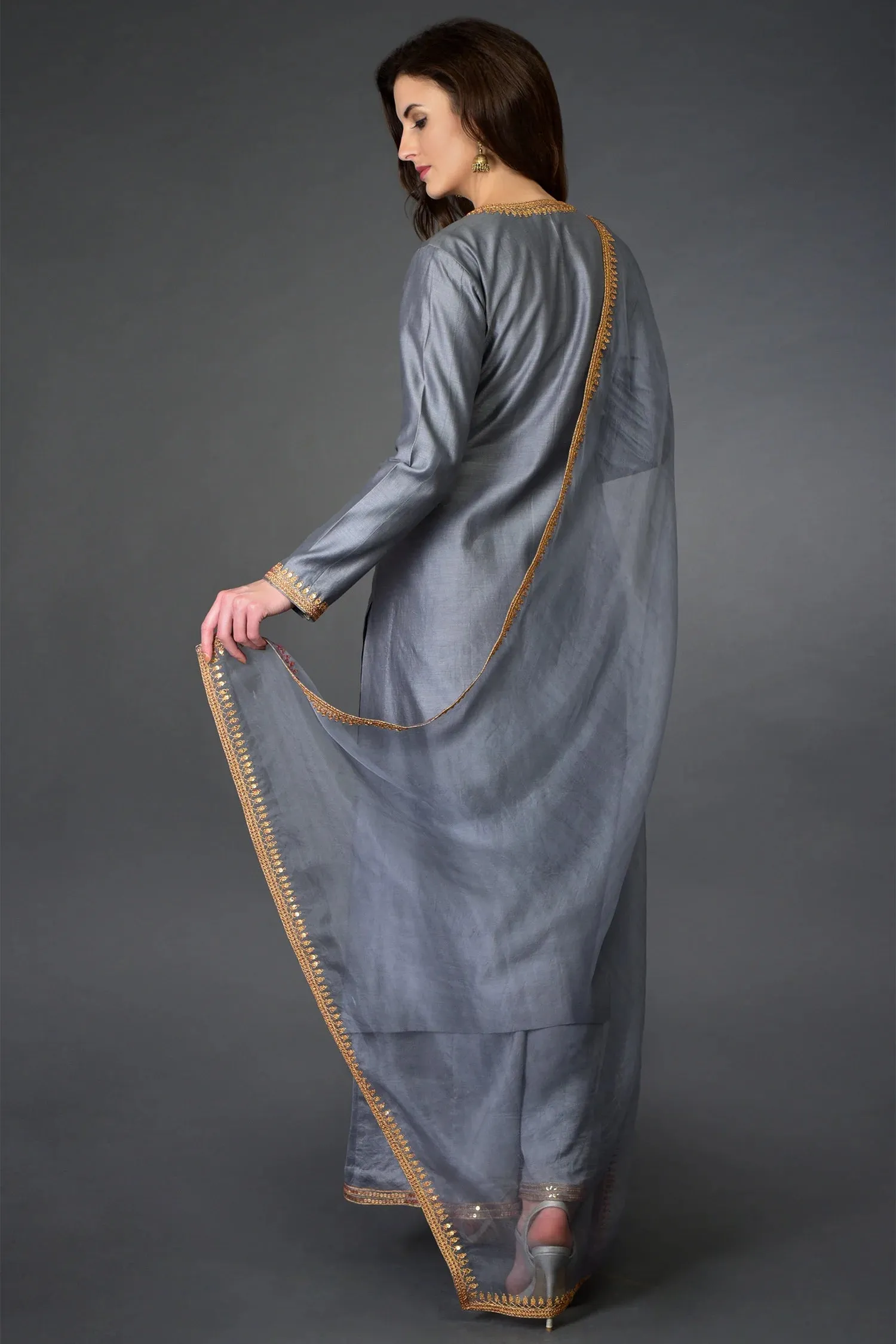 Gray Chanderi Silk Kurta Set