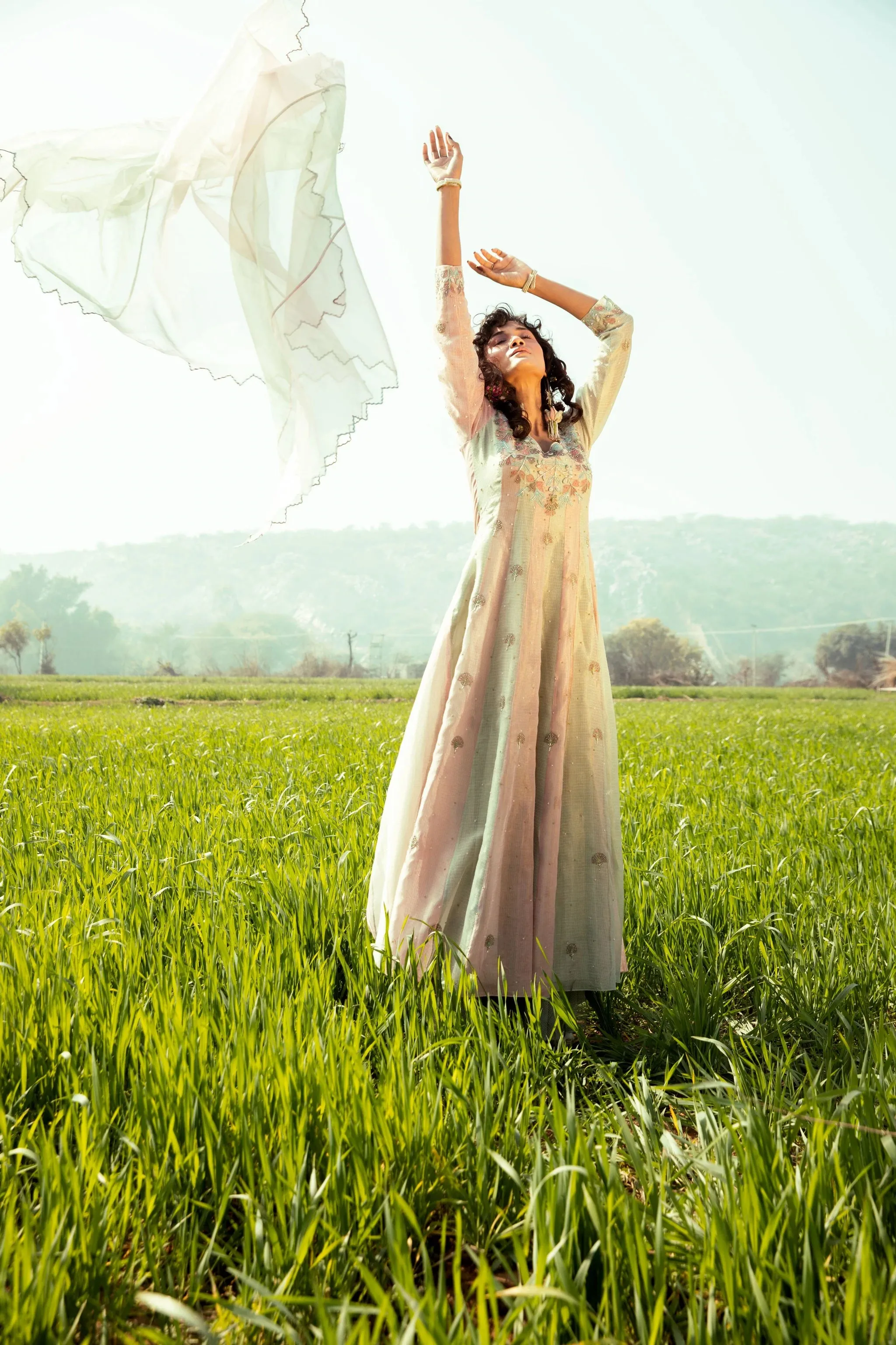 Leafy Pink Anarkali Suit Set