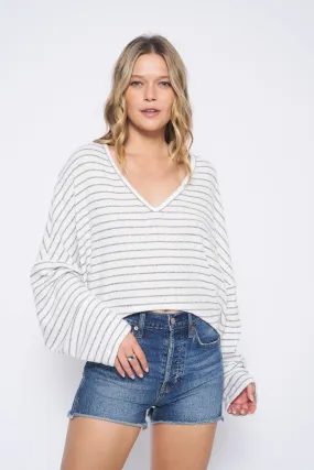 Project Social T Ariella Striped V Neck Top