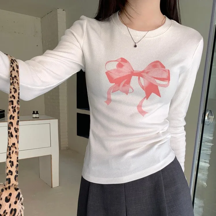 Ribbon Print Long-Sleeve Top