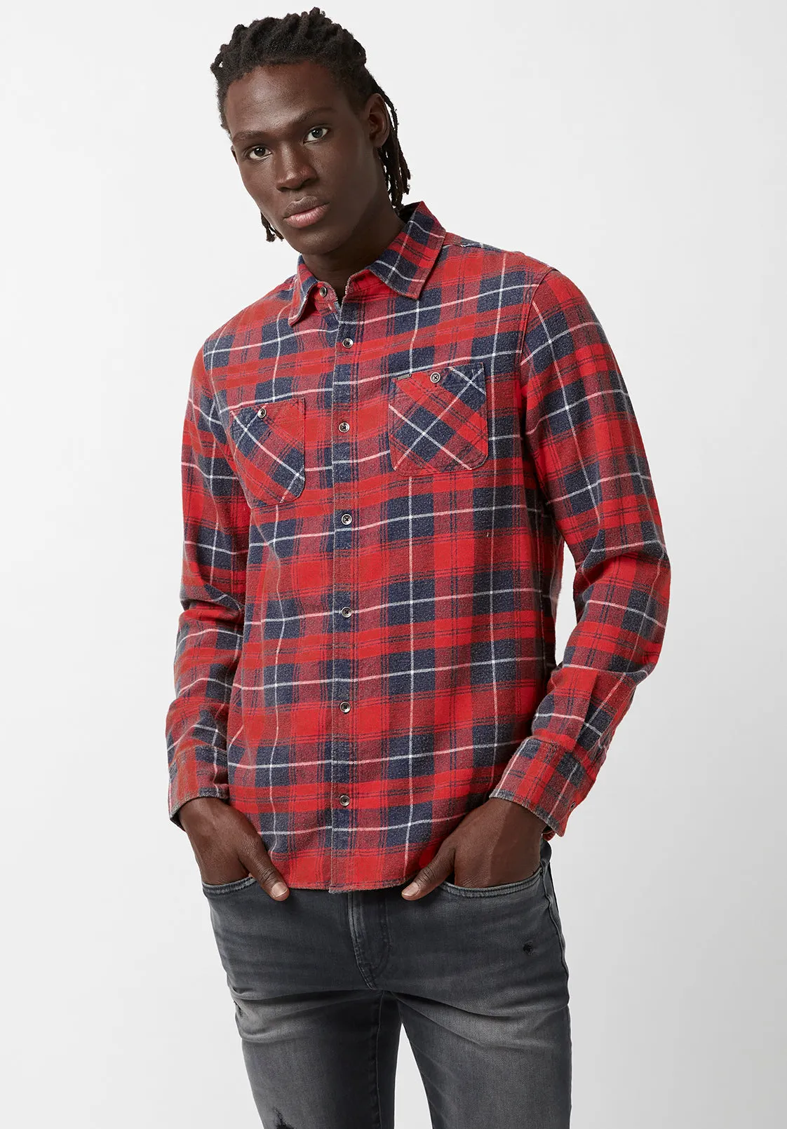 Sibani Men’s Long-Sleeve Shirt in Orange Black Plaid - BM24169