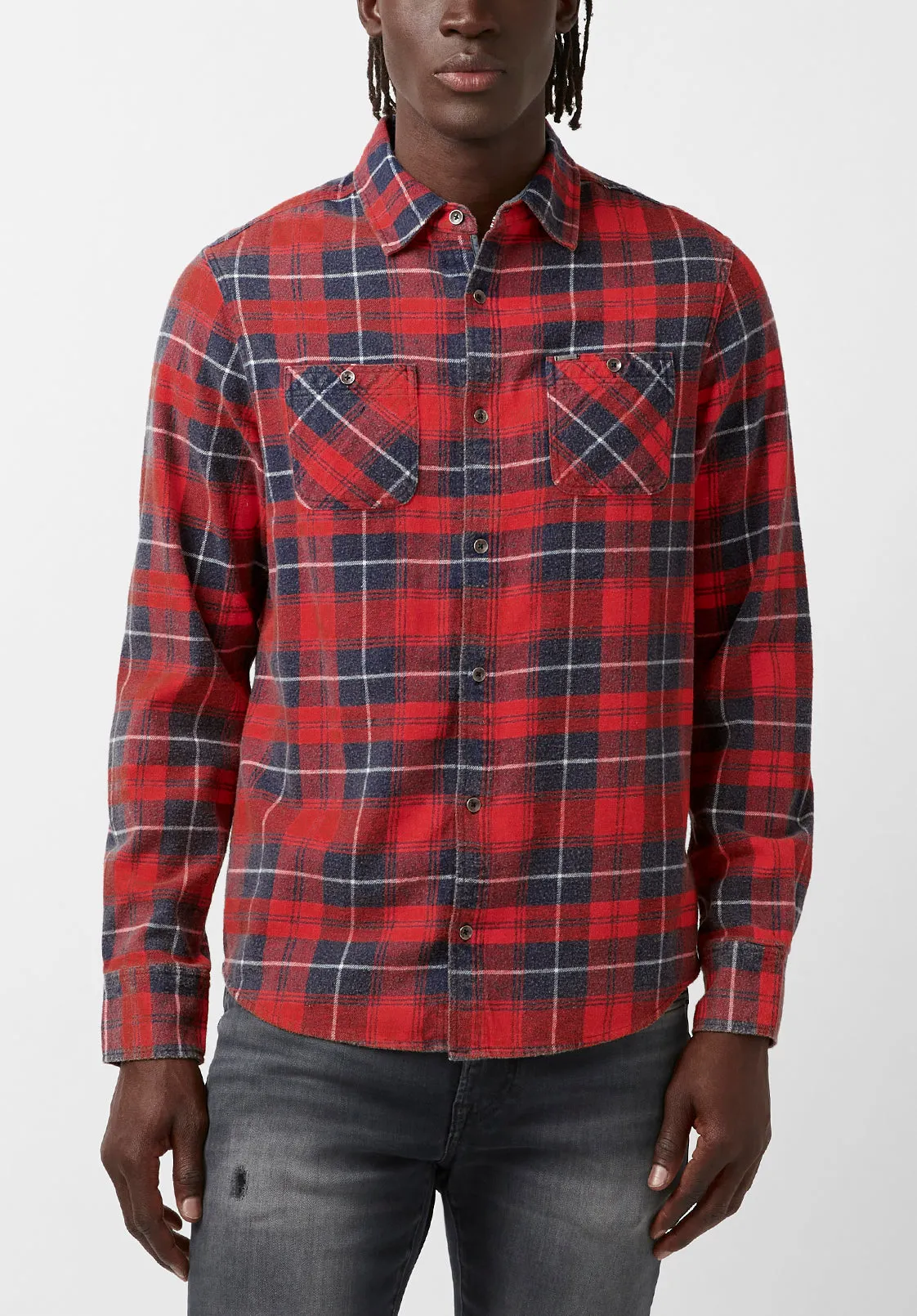 Sibani Men’s Long-Sleeve Shirt in Orange Black Plaid - BM24169