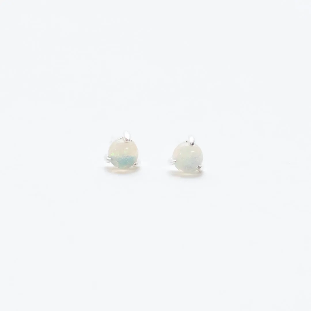 Silver Prong Set Opal Studs